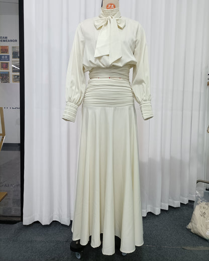 Apricot Bow Tie Smocked Waist Two-Piece Set