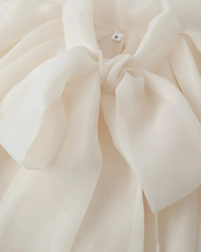 Apricot Bowknot Stand Collar Loose Blouse