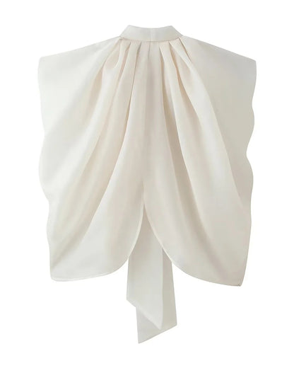 Apricot Bowknot Stand Collar Loose Blouse