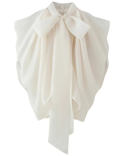 Apricot Bowknot Stand Collar Loose Blouse