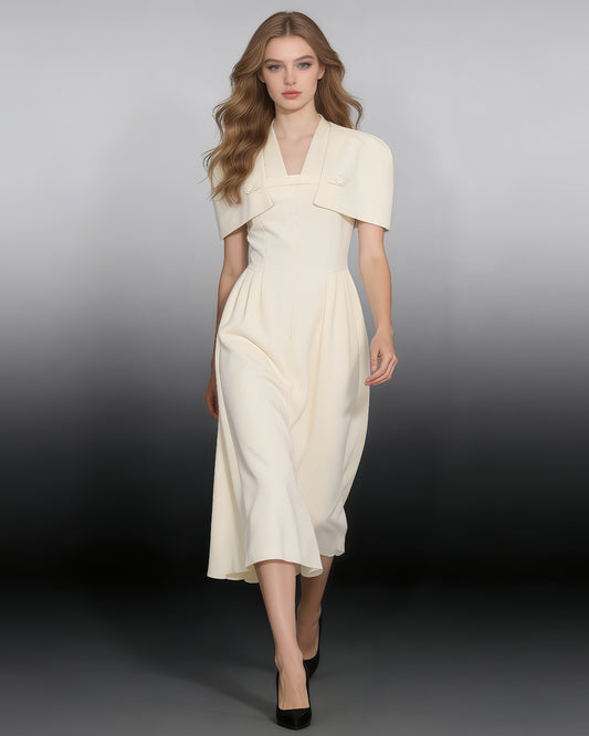 Apricot Cape-Style Fitted Flare Midi Dress