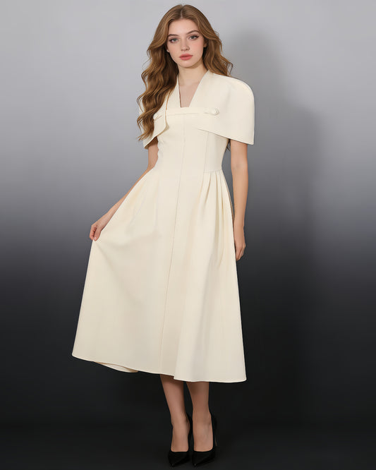Apricot Cape-Style Fitted Flare Midi Dress