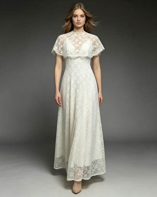 Apricot Cape Overlay Spaghetti Strap Maxi Dress