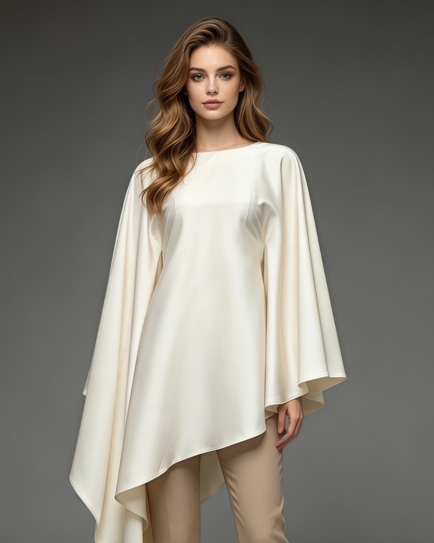 Apricot Cape Sleeve Asymmetric Top