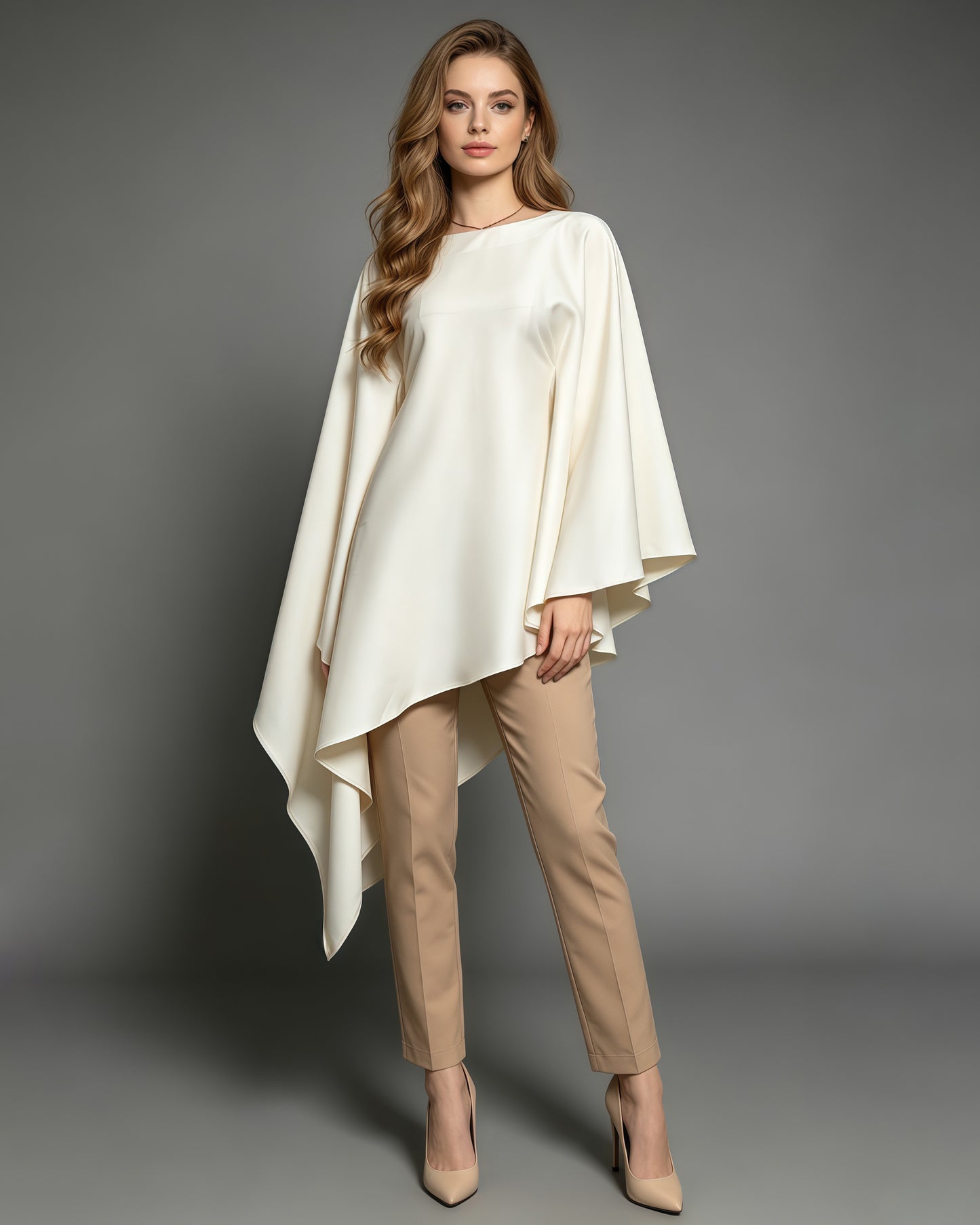 Apricot Cape Sleeve Asymmetric Top