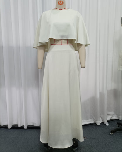 Apricot Cape Sleeve Crop Top High Waist Skirt Set
