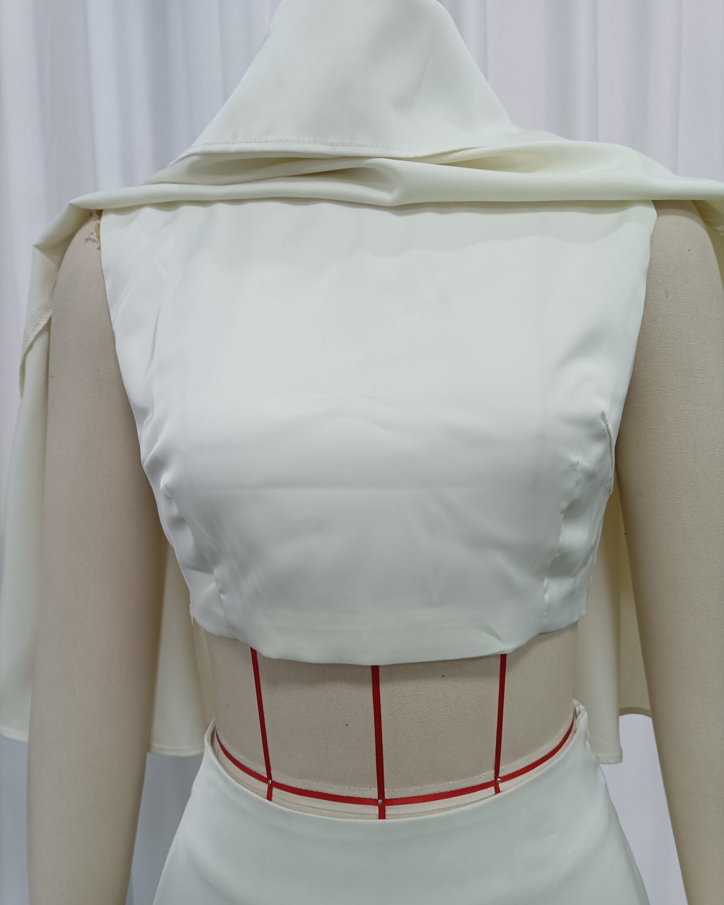 Apricot Cape Sleeve Crop Top High Waist Skirt Set