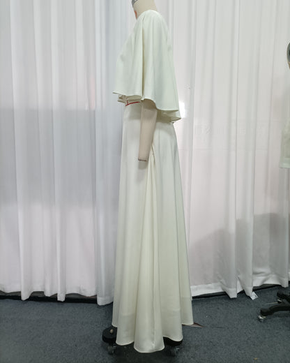 Apricot Cape Sleeve Crop Top High Waist Skirt Set