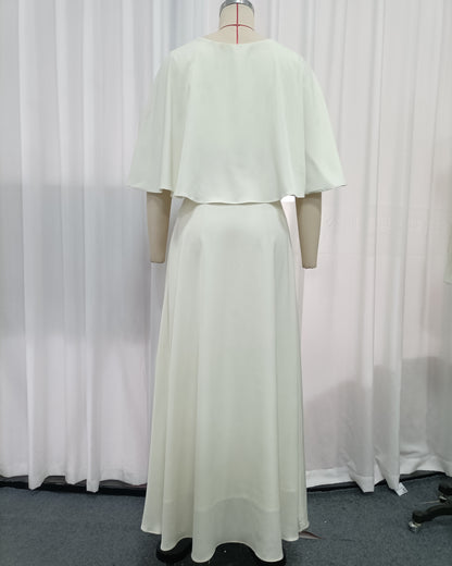 Apricot Cape Sleeve Crop Top High Waist Skirt Set