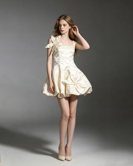 Apricot Corset Bodice 3D Flower Bubble Hem Mini Dress
