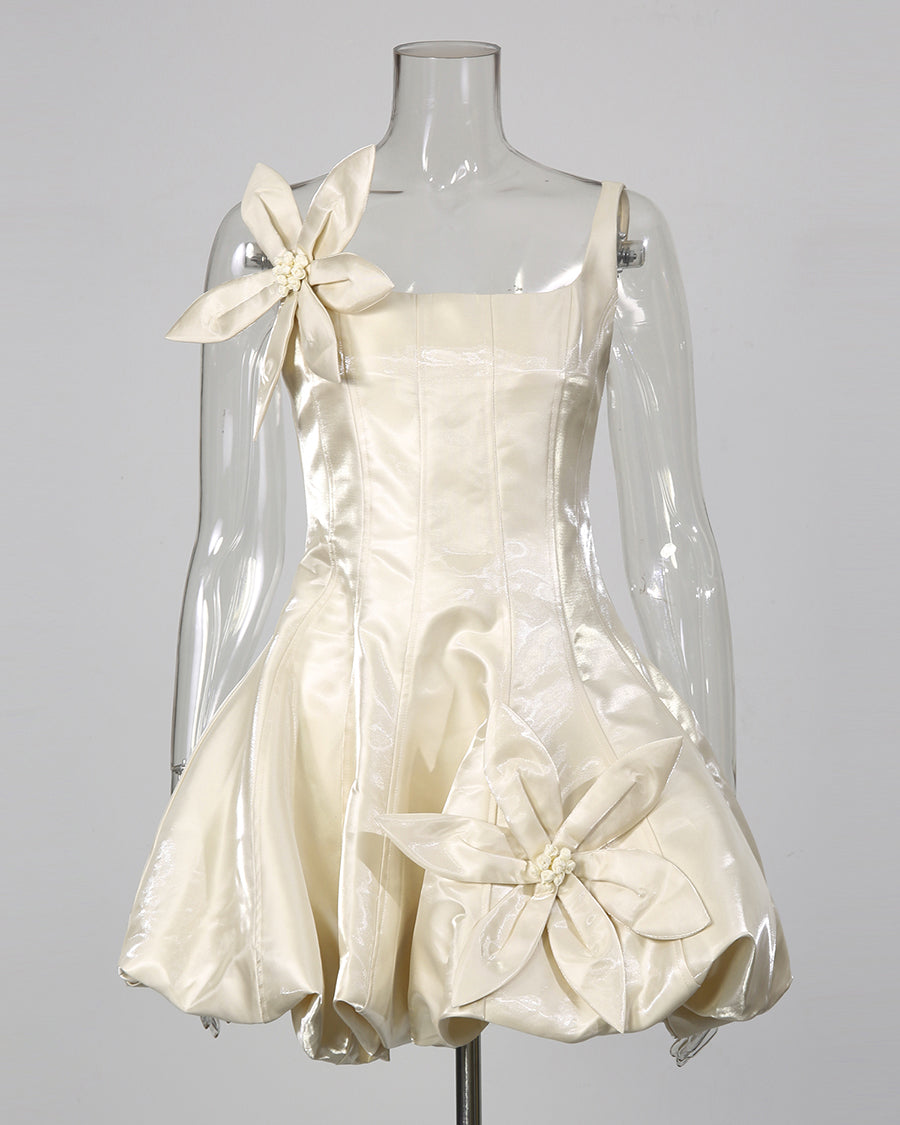 Apricot Corset Bodice 3D Flower Bubble Hem Mini Dress