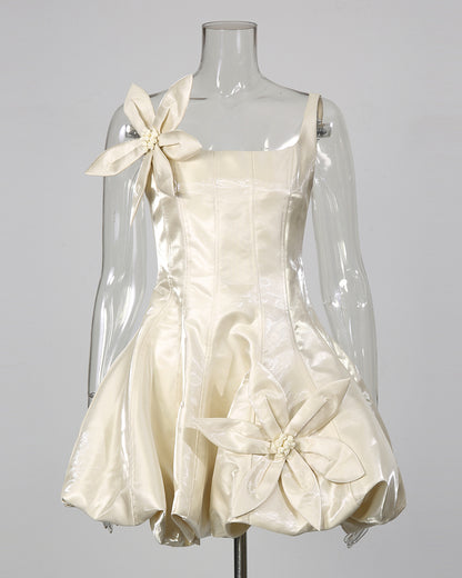 Apricot Corset Bodice 3D Flower Bubble Hem Mini Dress