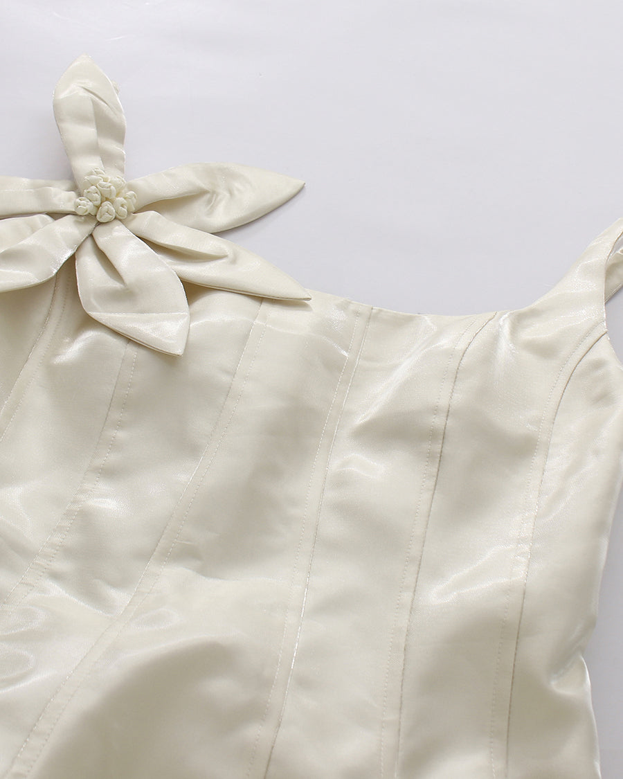Apricot Corset Bodice 3D Flower Bubble Hem Mini Dress