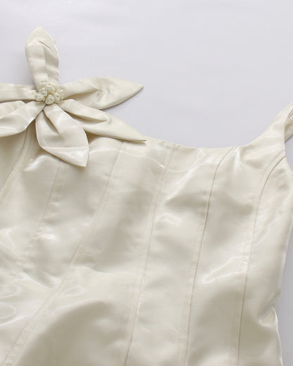 Apricot Corset Bodice 3D Flower Bubble Hem Mini Dress