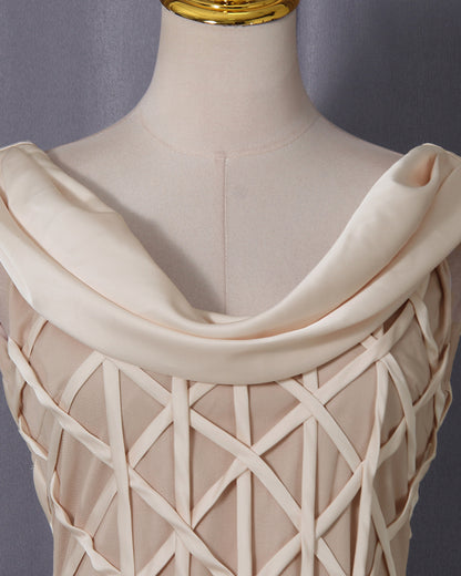 Apricot Cowl Neck Mesh Satin Maxi Dress