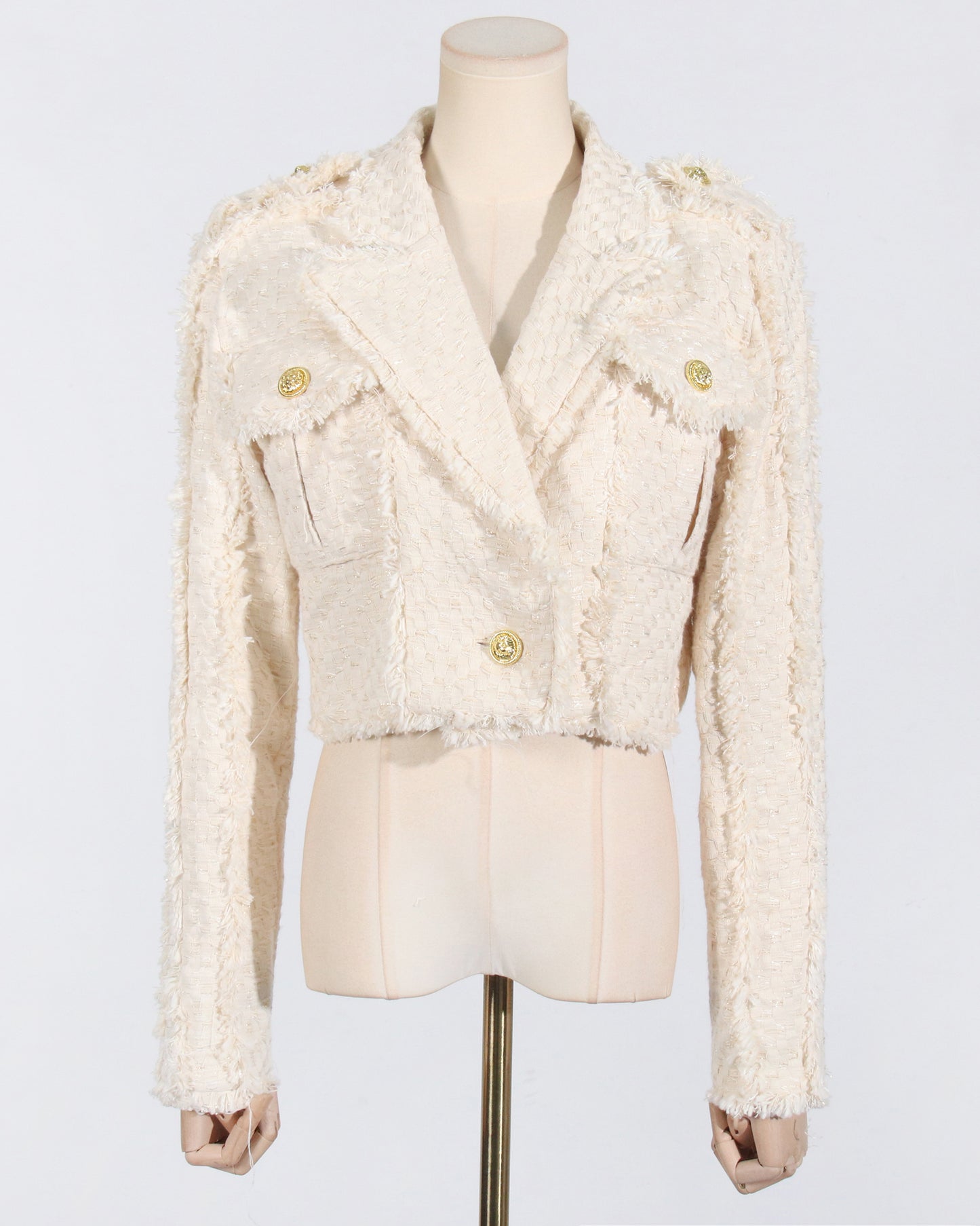Apricot Cropped Blazer with Gold Buttons