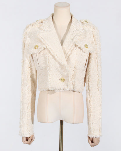 Apricot Cropped Blazer with Gold Buttons