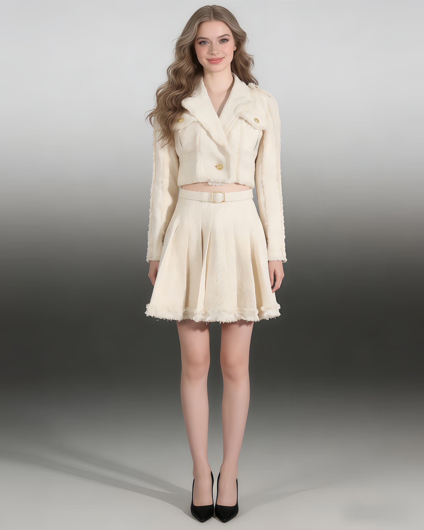 Apricot Cropped Blazer with Gold Buttons