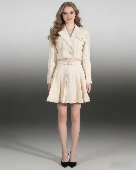 Apricot Cropped Blazer with Gold Buttons