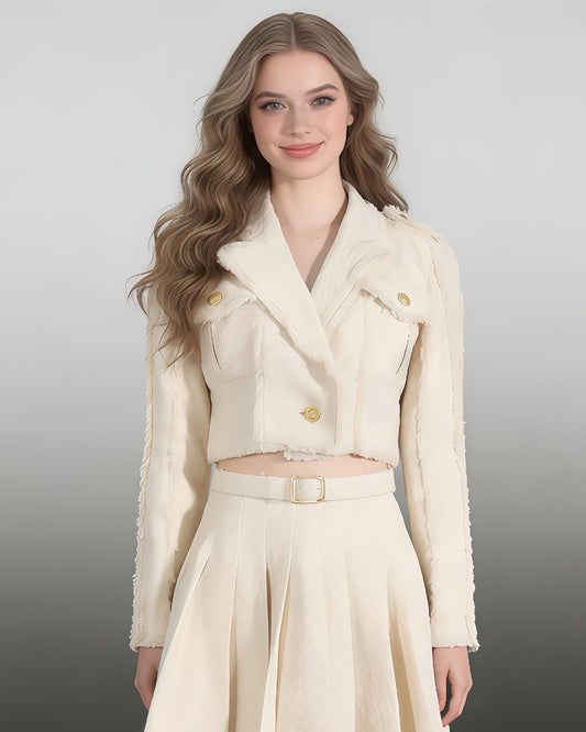 Apricot Cropped Blazer with Gold Buttons
