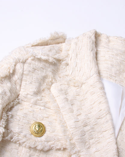 Apricot Cropped Blazer with Gold Buttons