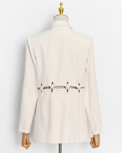 Apricot Cropped Blazer with Ruched Cutout Waist