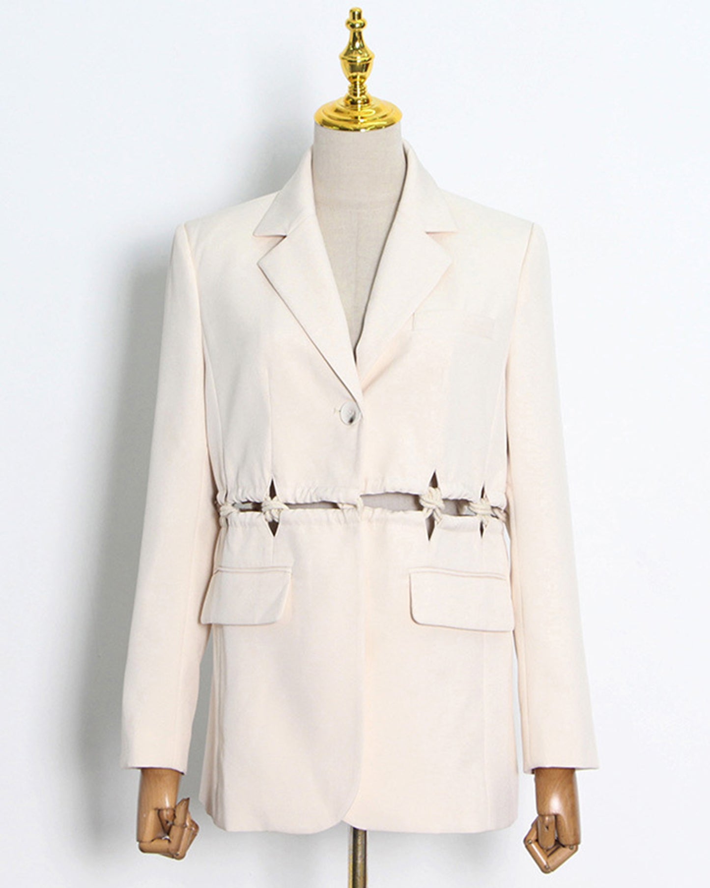 Apricot Cropped Blazer with Ruched Cutout Waist