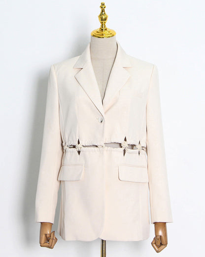 Apricot Cropped Blazer with Ruched Cutout Waist