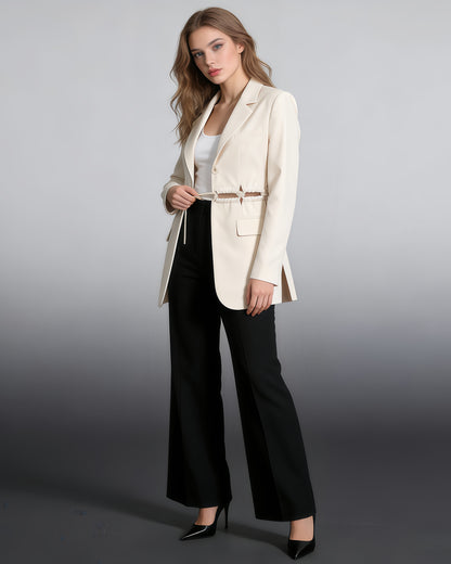 Apricot Cropped Blazer with Ruched Cutout Waist