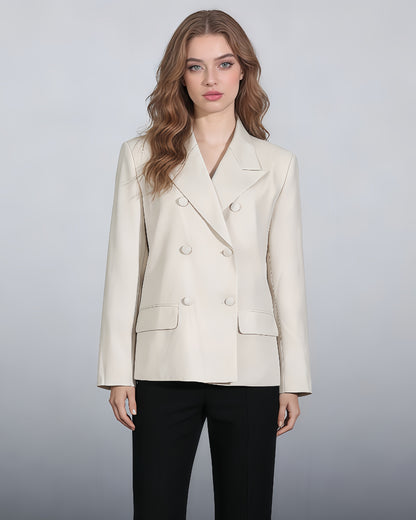 Apricot Double-Breasted Blazer Back Tassels