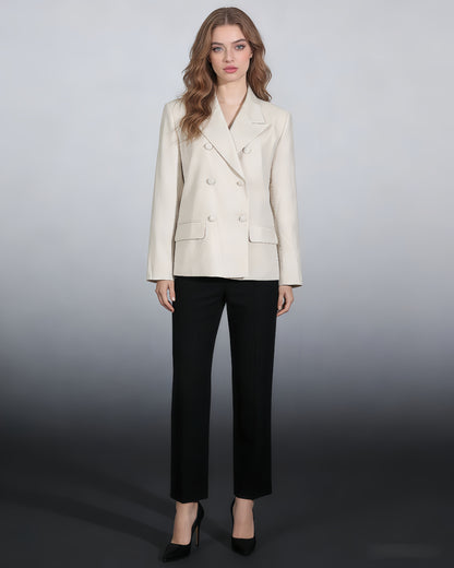 Apricot Double-Breasted Blazer Back Tassels