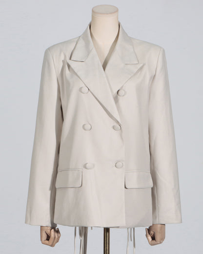 Apricot Double-Breasted Blazer Back Tassels