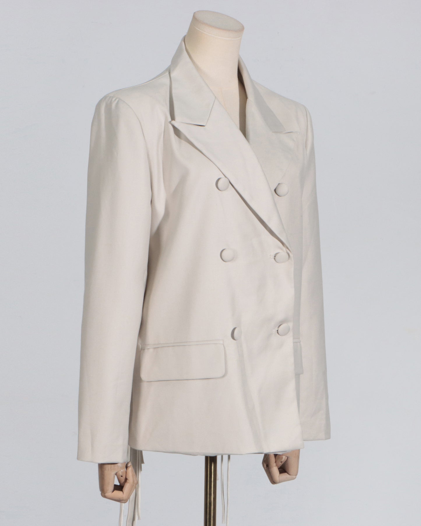 Apricot Double-Breasted Blazer Back Tassels