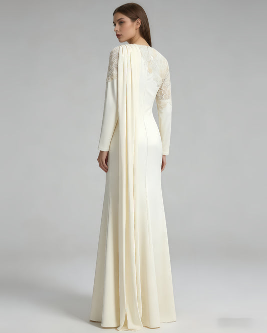 Apricot Draped Lace Mermaid Maxi Dress