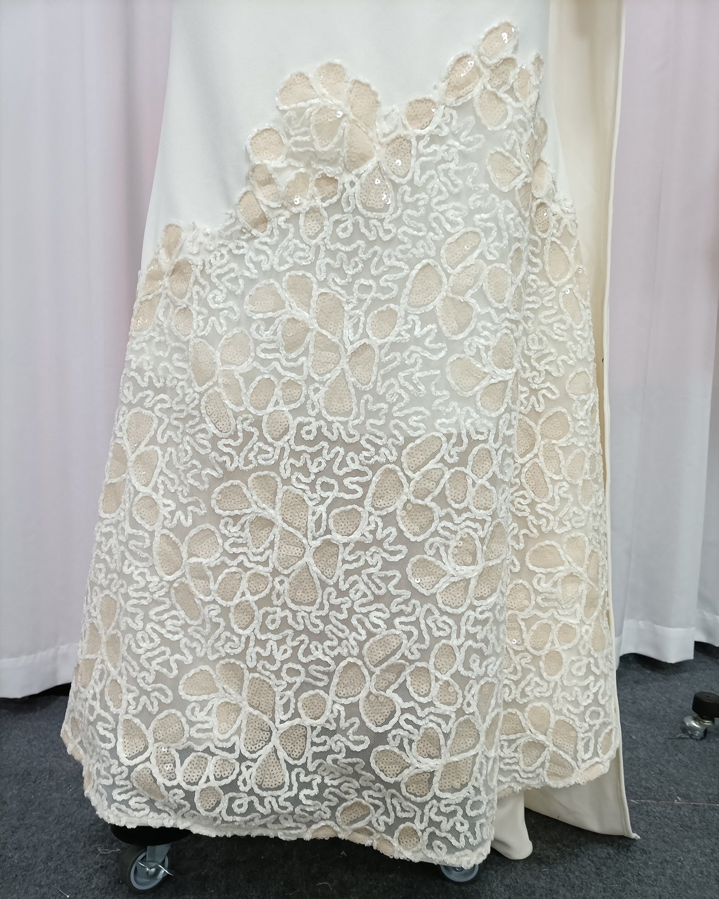 Apricot Draped Lace Mermaid Maxi Dress
