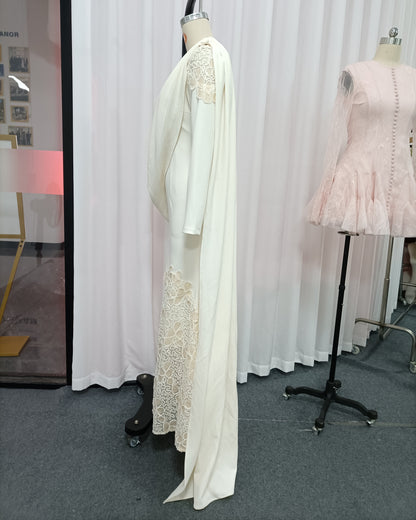 Apricot Draped Lace Mermaid Maxi Dress