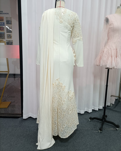 Apricot Draped Lace Mermaid Maxi Dress