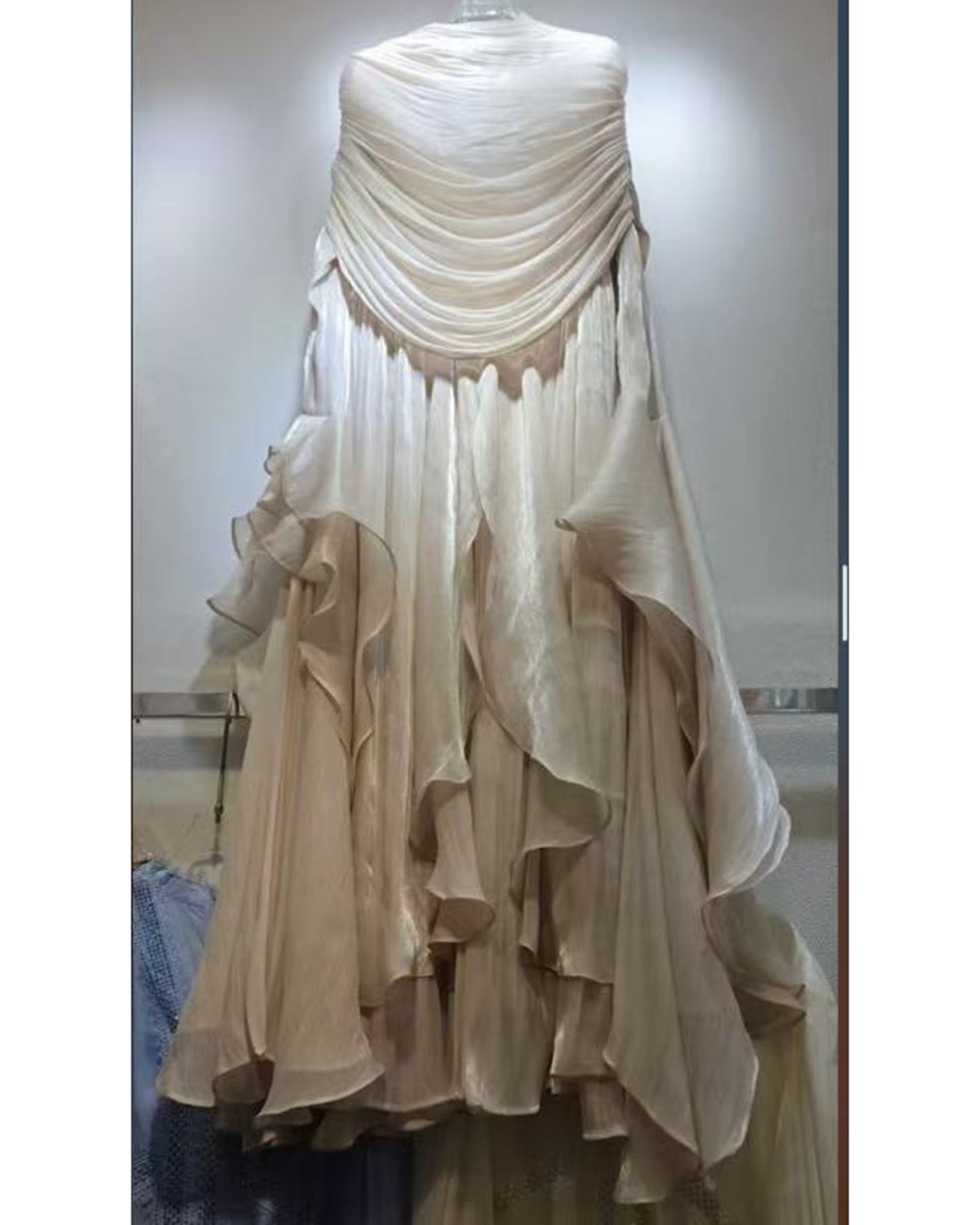 Apricot Draped Ruffled Asymmetrical Maxi Gown