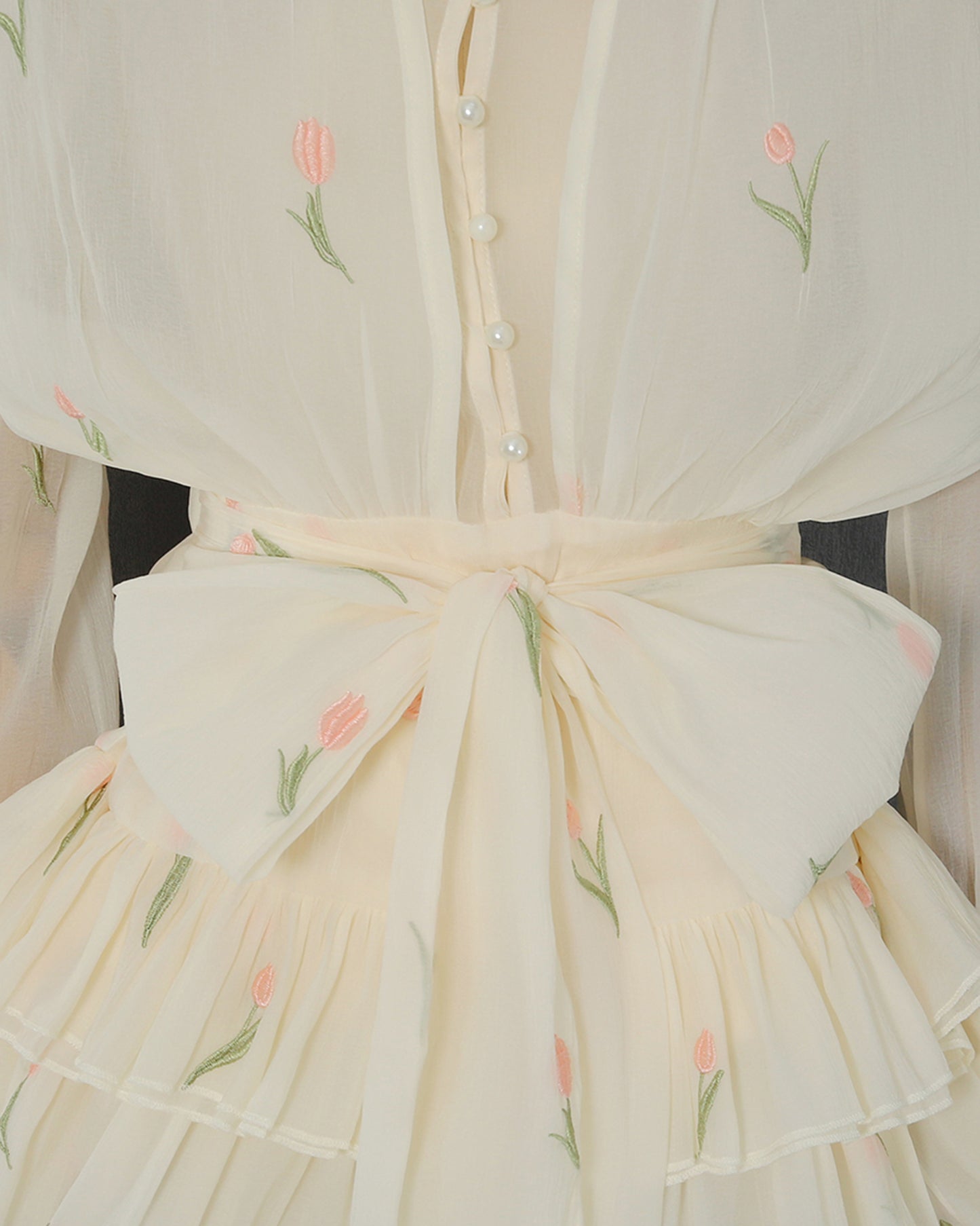 Apricot Embroidery Chiffon Ruffle Hem Mini Dress