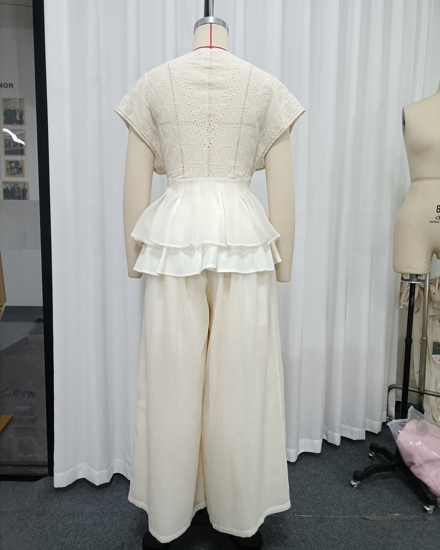 Apricot Embroidery Tunic Top Solid Pants Set