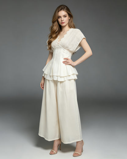 Apricot Embroidery Tunic Top Solid Pants Set