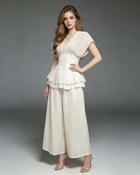 Apricot Embroidery Tunic Top Solid Pants Set