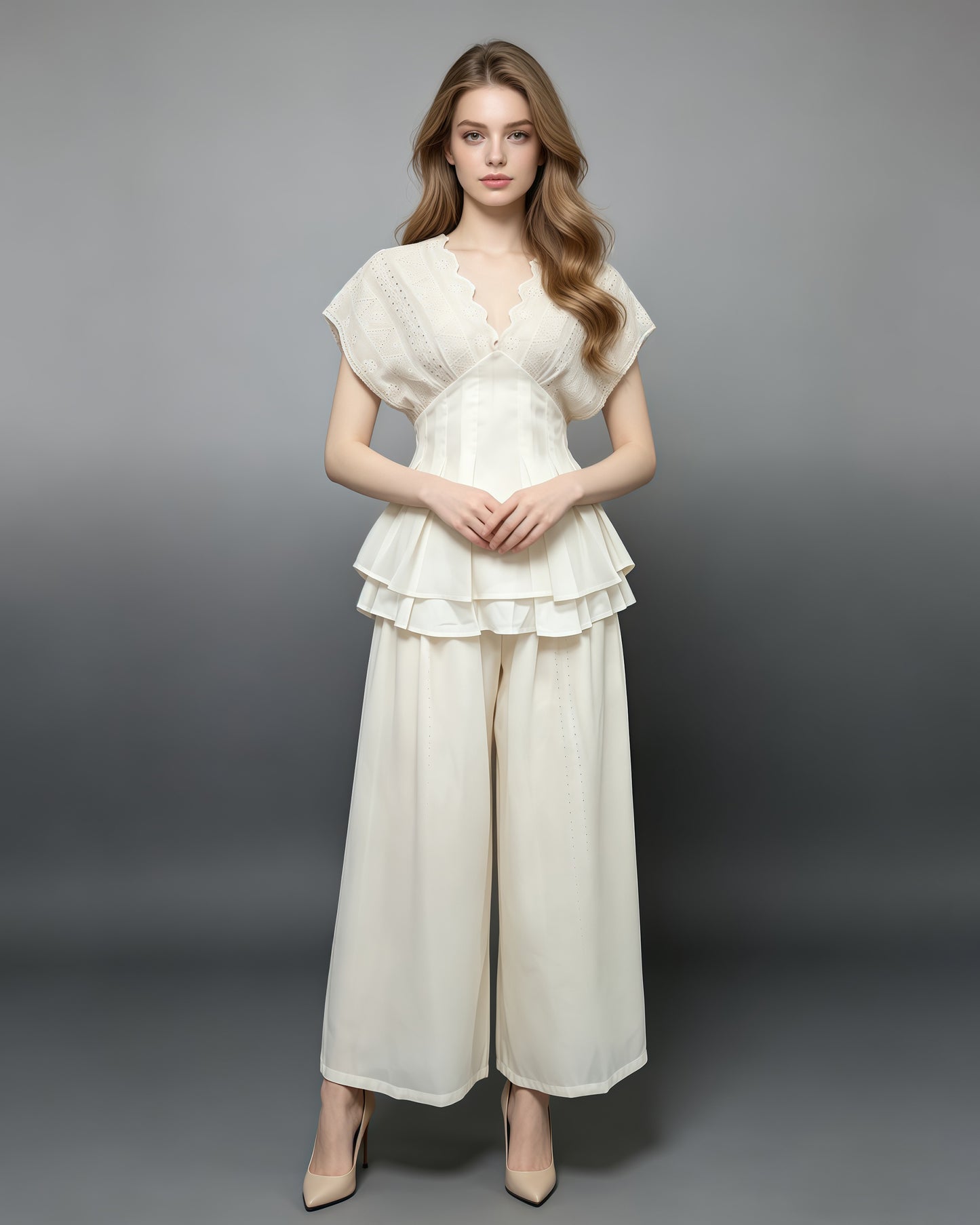 Apricot Embroidery Tunic Top Solid Pants Set