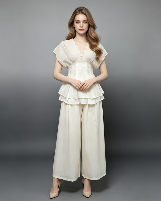 Apricot Embroidery Tunic Top Solid Pants Set