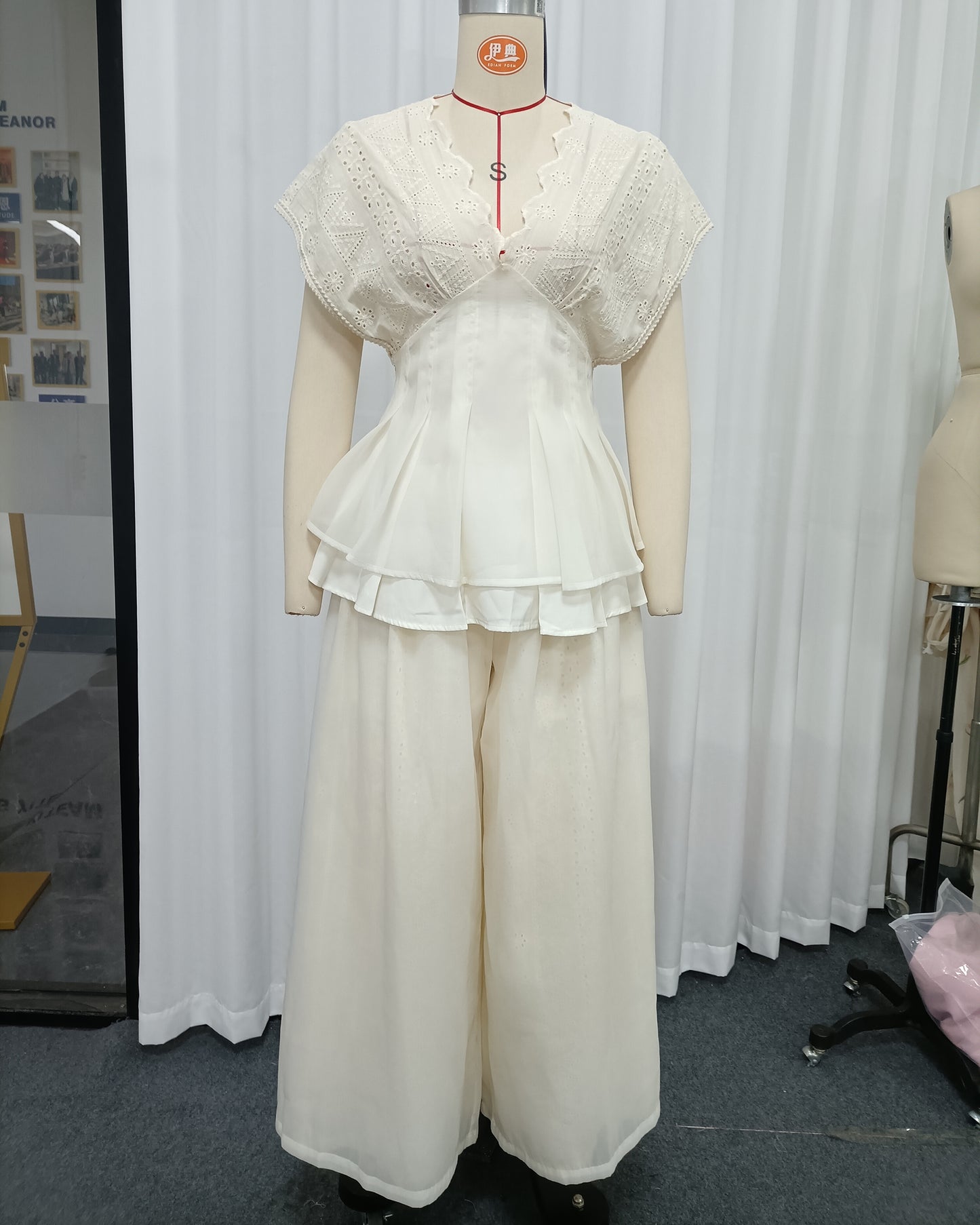 Apricot Embroidery Tunic Top Solid Pants Set