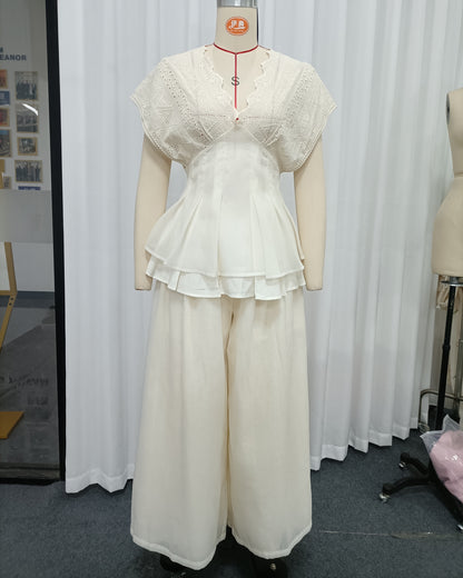 Apricot Embroidery Tunic Top Solid Pants Set