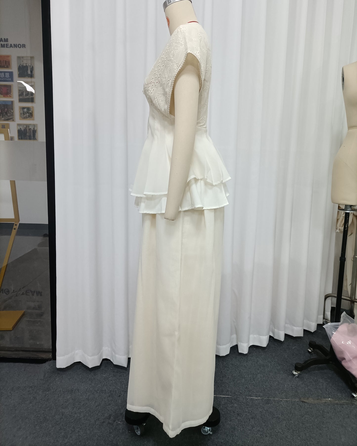 Apricot Embroidery Tunic Top Solid Pants Set