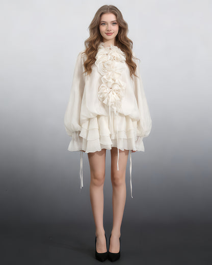 Apricot Floral Ruffle Mini Dress