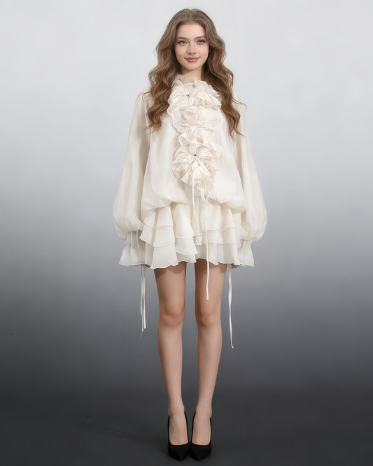 Apricot Floral Ruffle Mini Dress