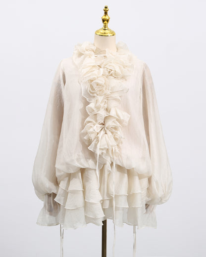 Apricot Floral Ruffle Mini Dress